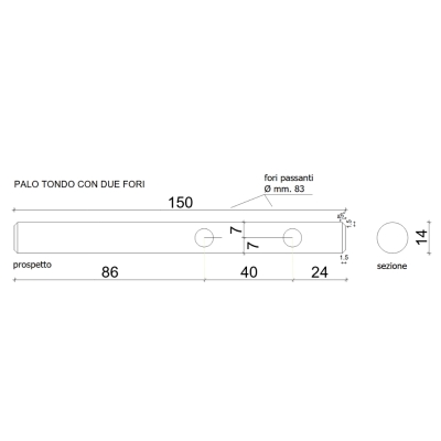 Poste Redondo 14x150 cm con 2 Agujeros en Madera Impregnada en Autoclave