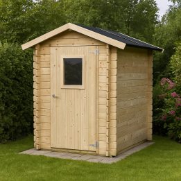 Caseta de madera para herramientas Jack 1,5 x 1,5 m con puerta simple con ventana, 146 x 146 cm
