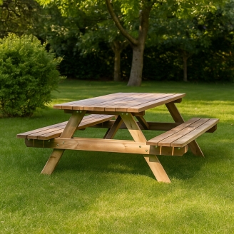 Muebles de exterior - Juego de mesa de picnic al aire libre con banco en L...