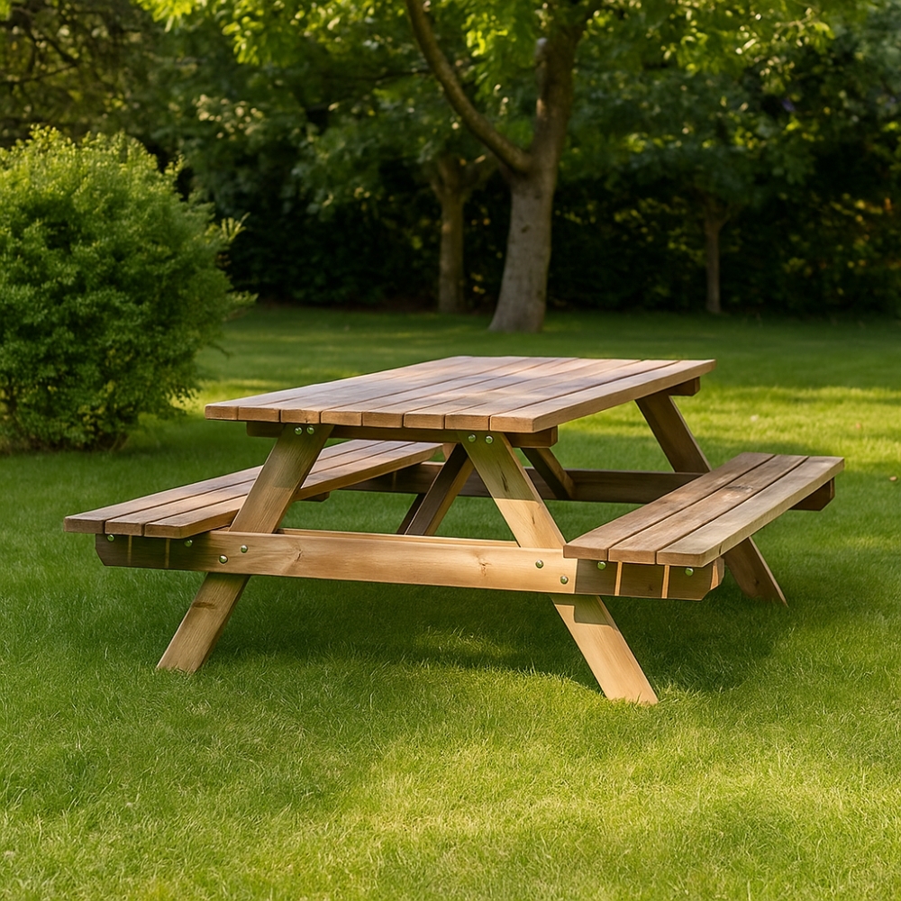 Muebles de exterior - Juego de mesa de picnic al aire libre con banco en L...