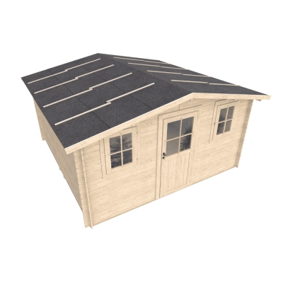 Caseta de jardín Vittoria 4x4 m con puerta acristalada y dos ventanas – Estructura Block House 25 mm