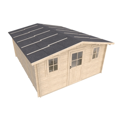 Caseta de jardín Serena 4x5 m con puerta acristalada y dos ventanas – Estructura Block House en abeto natural 25 mm