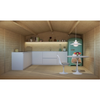 Caseta de jardín Serena 4x5 m con puerta acristalada y dos ventanas – Estructura Block House en abeto natural 25 mm