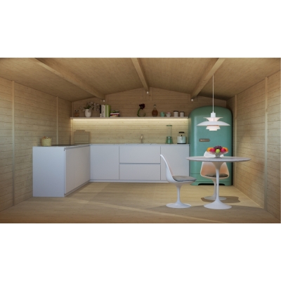 Caseta de jardín Serena 4x5 m con puerta acristalada y dos ventanas – Estructura Block House en abeto natural 25 mm