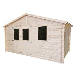 Caseta de jardín Greta 4x4 m con puerta doble acristalada y ventana – Estructura Block House 25 mm