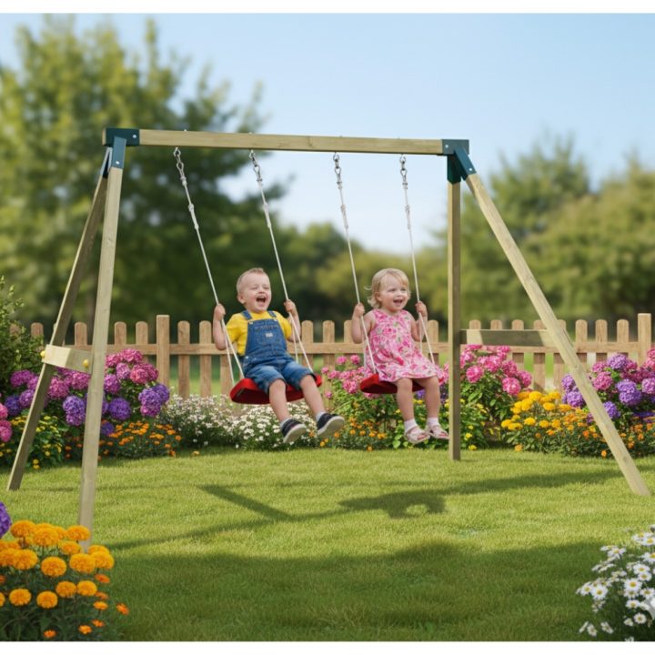 Columpio de madera impregnada Fly Light – Columpio doble para niños, juego de exterior