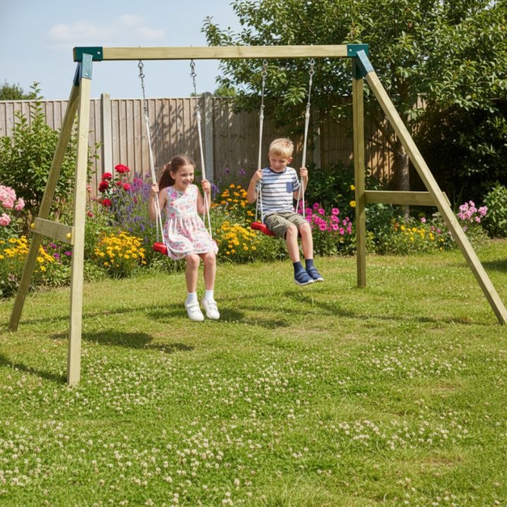 Columpio de madera impregnada Fly Light – Columpio doble para niños, juego de exterior