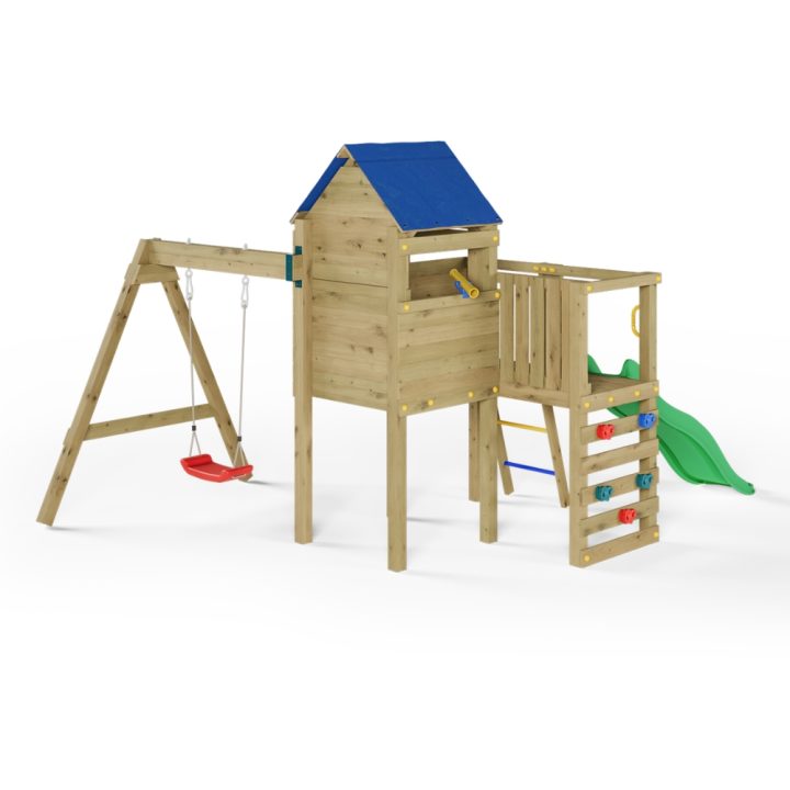 Parque infantil de jardín de madera con tobogán, casita y columpio Fungoo Bibalu