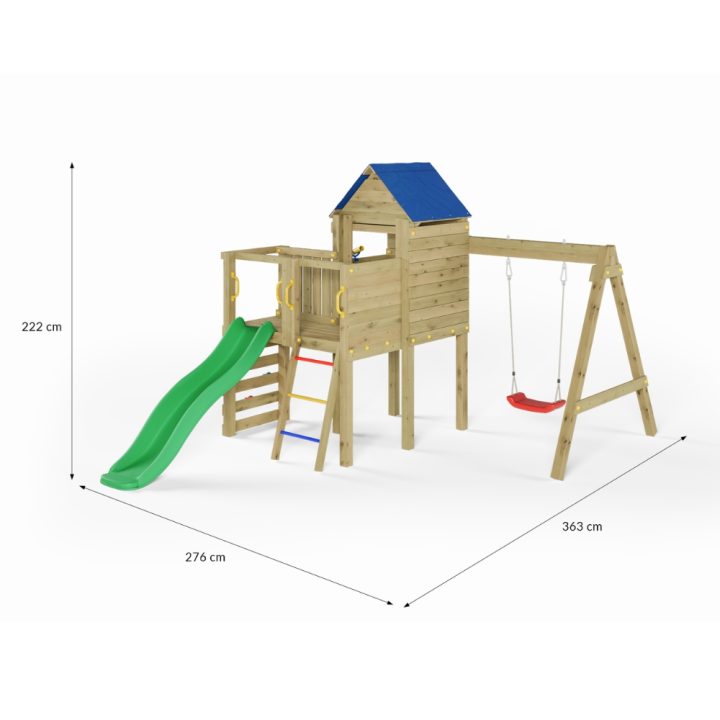 Parque infantil de jardín de madera con tobogán, casita y columpio Fungoo Bibalu