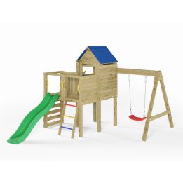 Parque infantil de jardín de madera con tobogán, casita y columpio Fungoo Bibalu