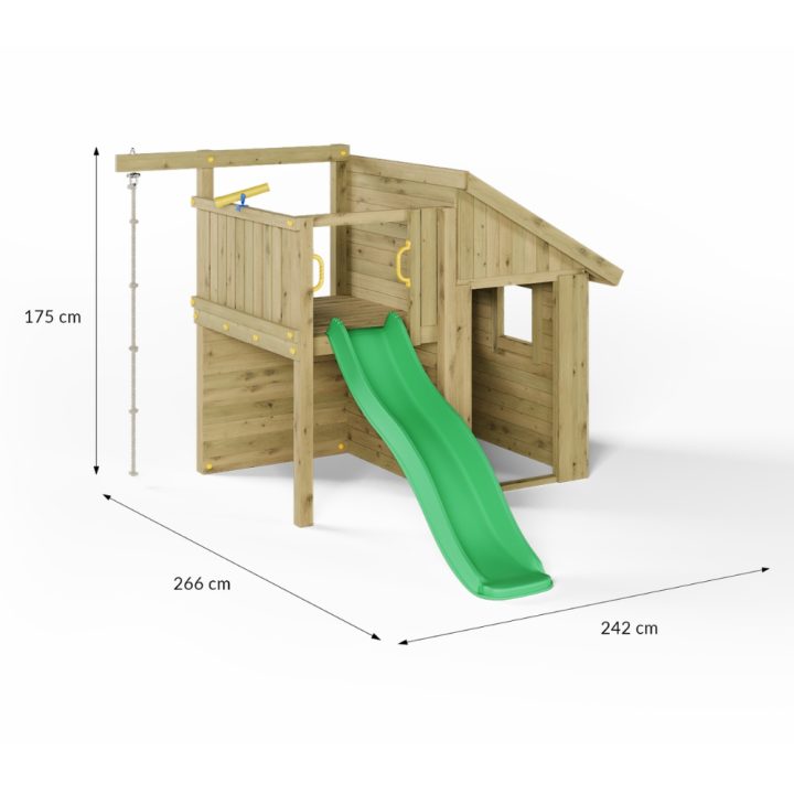 Casita infantil de madera Fungoo Tibalu – Juego de jardín con tobogán y escalada