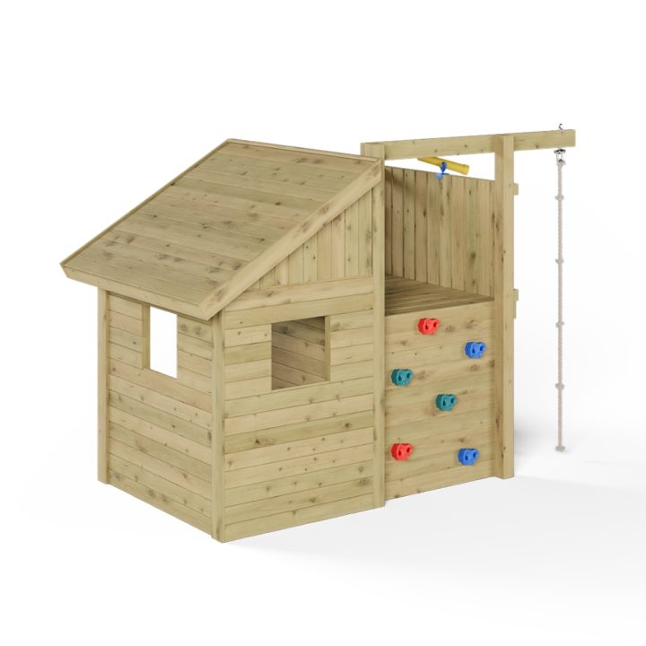 Casita infantil de madera Fungoo Tibalu – Juego de jardín con tobogán y escalada