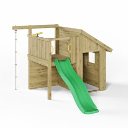 Casita infantil de madera Fungoo Tibalu – Juego de jardín con tobogán y escalada