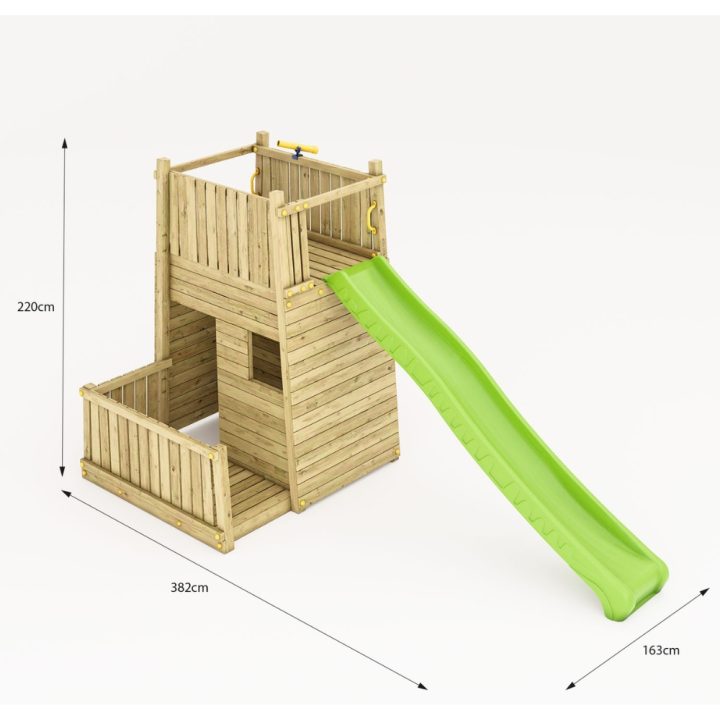 Parque infantil de madera Fungoo Resort – Fortaleza con tobogán y escalada