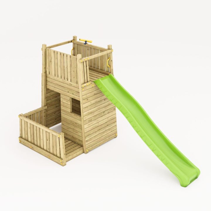 Parque infantil de madera Fungoo Resort – Fortaleza con tobogán y escalada