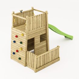Parque infantil de madera Fungoo Resort – Fortaleza con tobogán y escalada