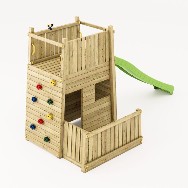 Parque infantil de madera Fungoo Resort – Fortaleza con tobogán y escalada