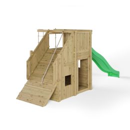 Parque infantil de madera Fungoo Ramphouse – Torre con rampa de escalada, tobogán y espacio refugio