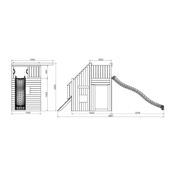 Parque infantil de madera Fungoo Ramphouse – Torre con rampa de escalada, tobogán y espacio refugio