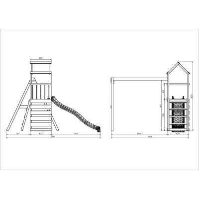 Parque infantil de madera Maxplay 2.1 con tobogán verde, doble columpio y zona de escalada para jardín