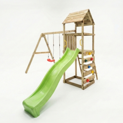 Parque infantil de madera Maxplay 2.2 con torre, tobogán verde  y doble columpio
