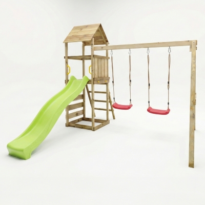 Parque infantil de madera Maxplay 2.2 con torre, tobogán verde  y doble columpio