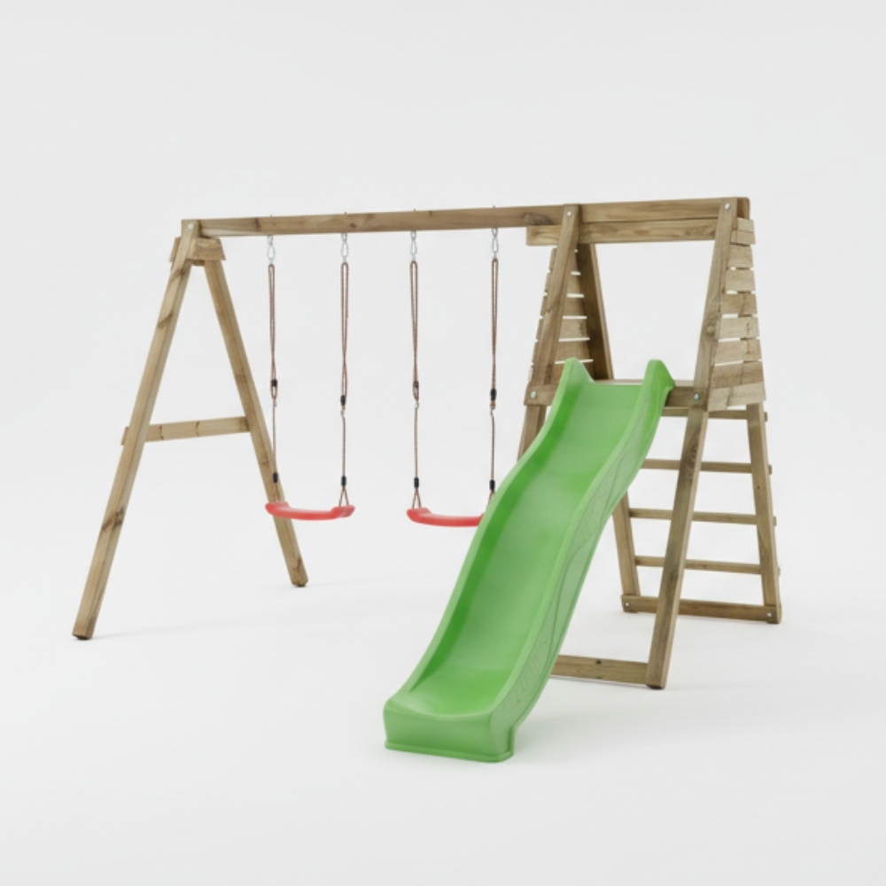 Área de juegos de madera Maxplay Gym con tobogán y doble columpio
