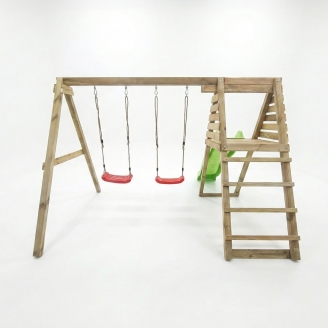 Área de juegos de madera Maxplay Gym con tobogán y doble columpio