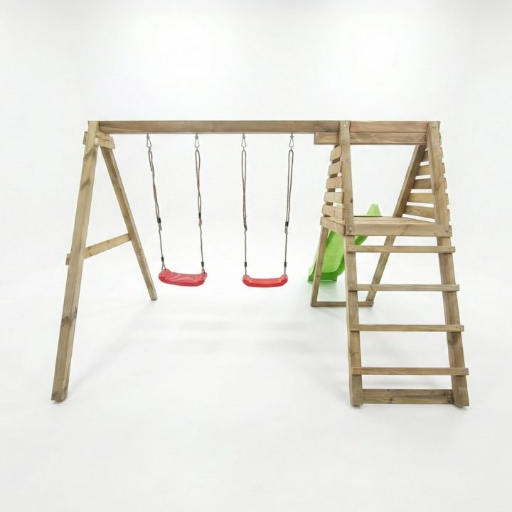 Área de juegos de madera Maxplay Gym con tobogán y doble columpio