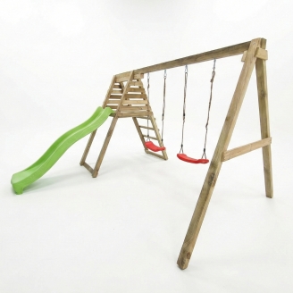 Área de juegos de madera Maxplay Gym con tobogán y doble columpio
