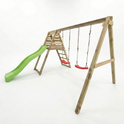 Área de juegos de madera Maxplay Gym con tobogán y doble columpio