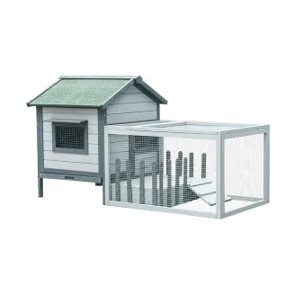 Conejera de madera gris para exterior con recinto para conejos y cobayas 146 x 75 x 83 cm – Farm 1