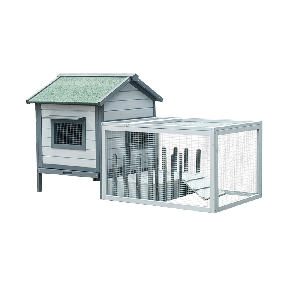 Conejera de madera gris para exterior con recinto para conejos y cobayas 146 x 75 x 83 cm – Farm 1