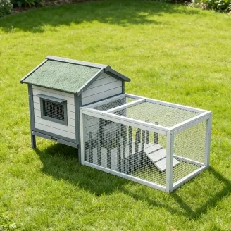 Conejera de madera gris para exterior con recinto para conejos y cobayas 146 x 75 x 83 cm – Farm 1
