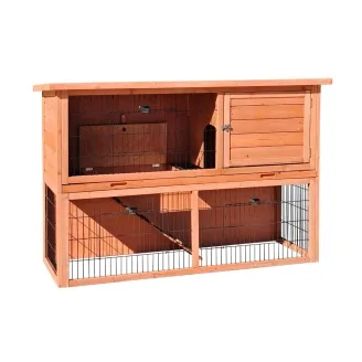 Conejera de madera de 2 niveles para exterior con recinto 136 x 50 x 92 cm – Farm 2