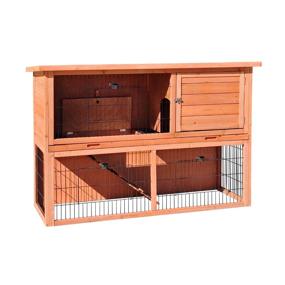 Conejera de madera de 2 niveles para exterior con recinto 136 x 50 x 92 cm – Farm 2