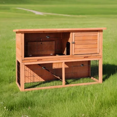 Conejera de madera de 2 niveles para exterior con recinto 136 x 50 x 92 cm – Farm 2