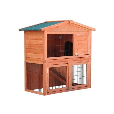 Conejera de madera para exterior de 2 niveles con gran recinto – Farm 9 con Farm 8