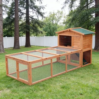 Conejera de madera para exterior de 2 niveles con gran recinto – Farm 9 con Farm 8