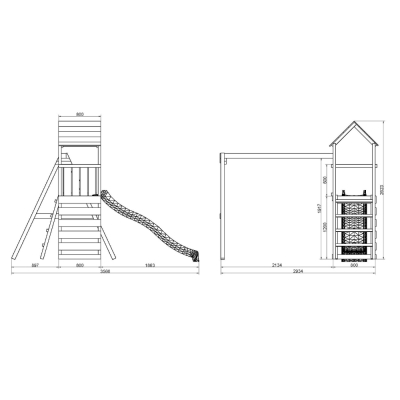 Parque infantil de madera Maxplay 2.2 con torre, tobogán rojo y doble columpio