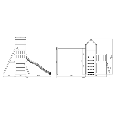 Parque infantil de madera Maxplay 3.1 con torre, tobogán rojo, doble columpio y arenero