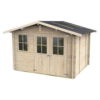 Caseta de jardín de madera Olivia 3x2,5 m Blockhouse 25 mm con suelo, puerta doble con ventana y ventana