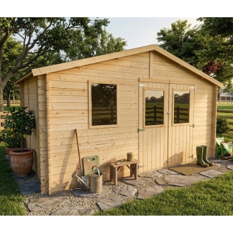 Caseta de jardín de madera Diana 4x2,5 m Blockhouse 25 mm con puerta doble con ventana y ventana