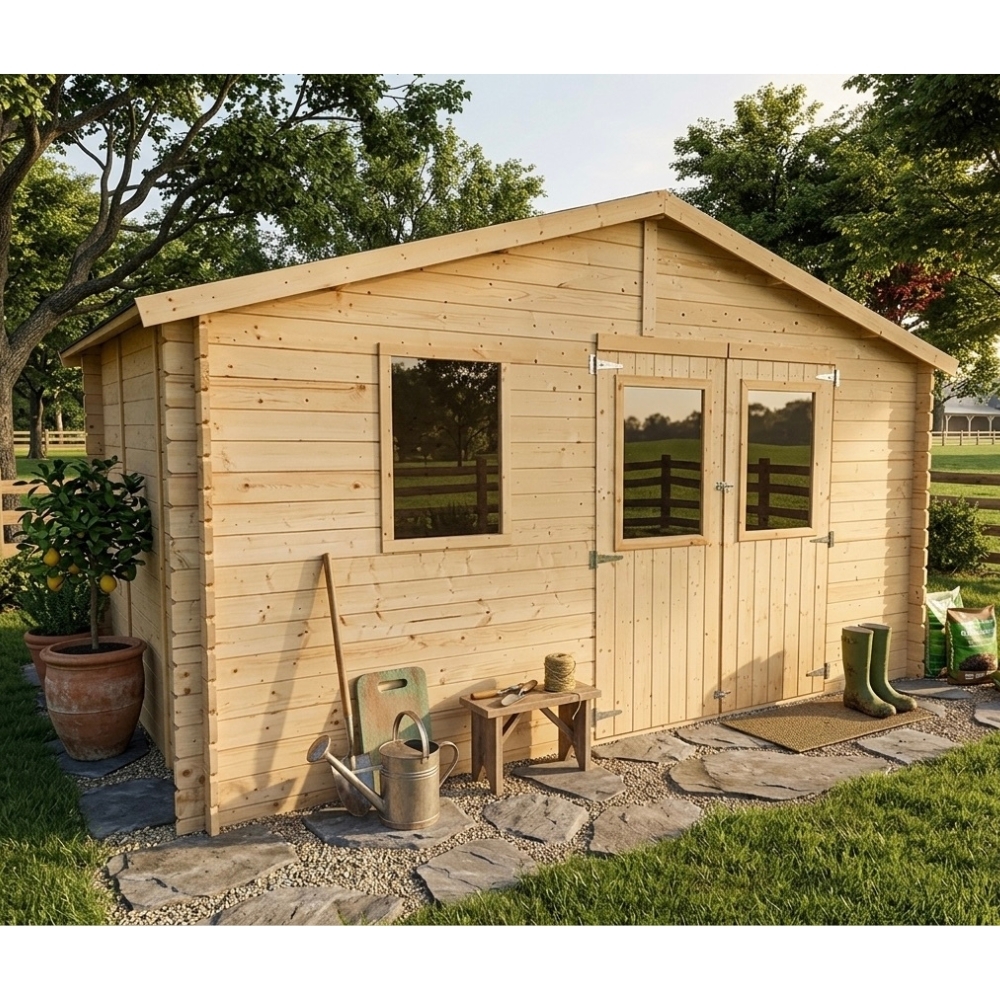 Caseta de jardín de madera Diana 4x2,5 m Blockhouse 25 mm con puerta doble con ventana y ventana