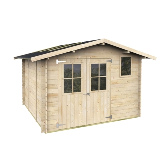 Caseta de jardín de madera Matilde 3x3 m Blockhouse 25 mm con suelo, puerta doble con ventana y ventana
