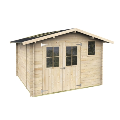 Caseta de jardín de madera Matilde 3x3 m Blockhouse 25 mm con suelo, puerta doble con ventana y ventana