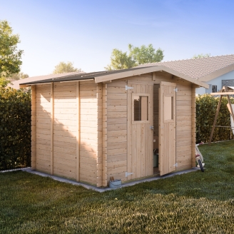 Caseta de madera Ludovica 2,5x2,5 m Blockhouse 25 mm con suelo y puerta doble con ventana