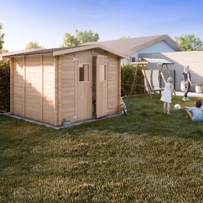 Caseta de madera Ludovica 2,5x2,5 m Blockhouse 25 mm con suelo y puerta doble con ventana