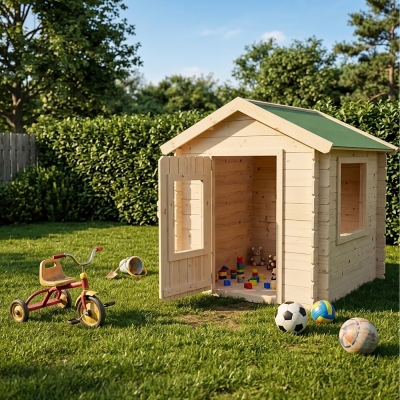 Caseta infantil de madera para jardín Heidi 1x1 m Blockhouse 12 mm con puerta y ventana
