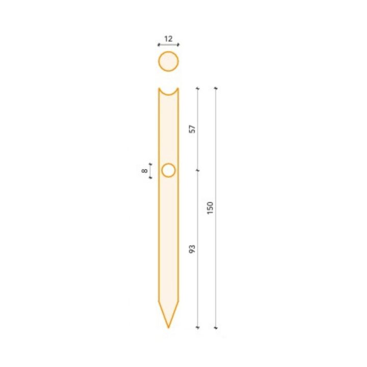 Poste redondo de madera Ø12x150 cm con punta, asiento y agujero | impregnado en autoclave